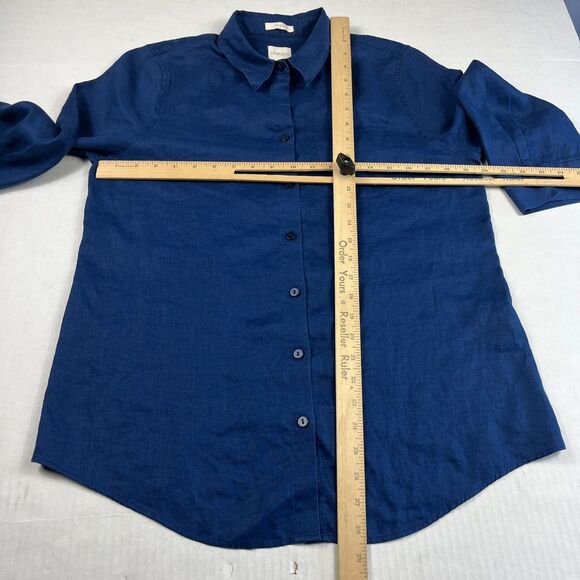 Chicos No Iron Linen Shirt Blue Button Down 3/4 Sleeve Collared Top Small .5 - Picture 5 of 10